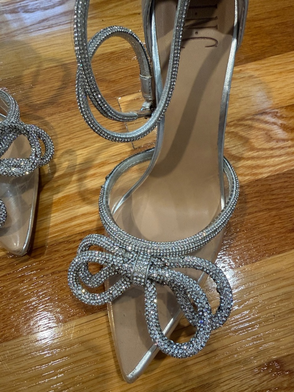 Silver Rhinestone Bow Accent Heels - Picture 3 of 10